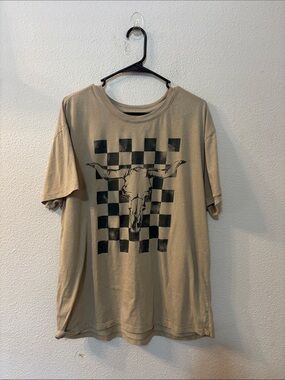Doe Tan Graphic Short-Sleeve T-Shirt with Skull Checker Print